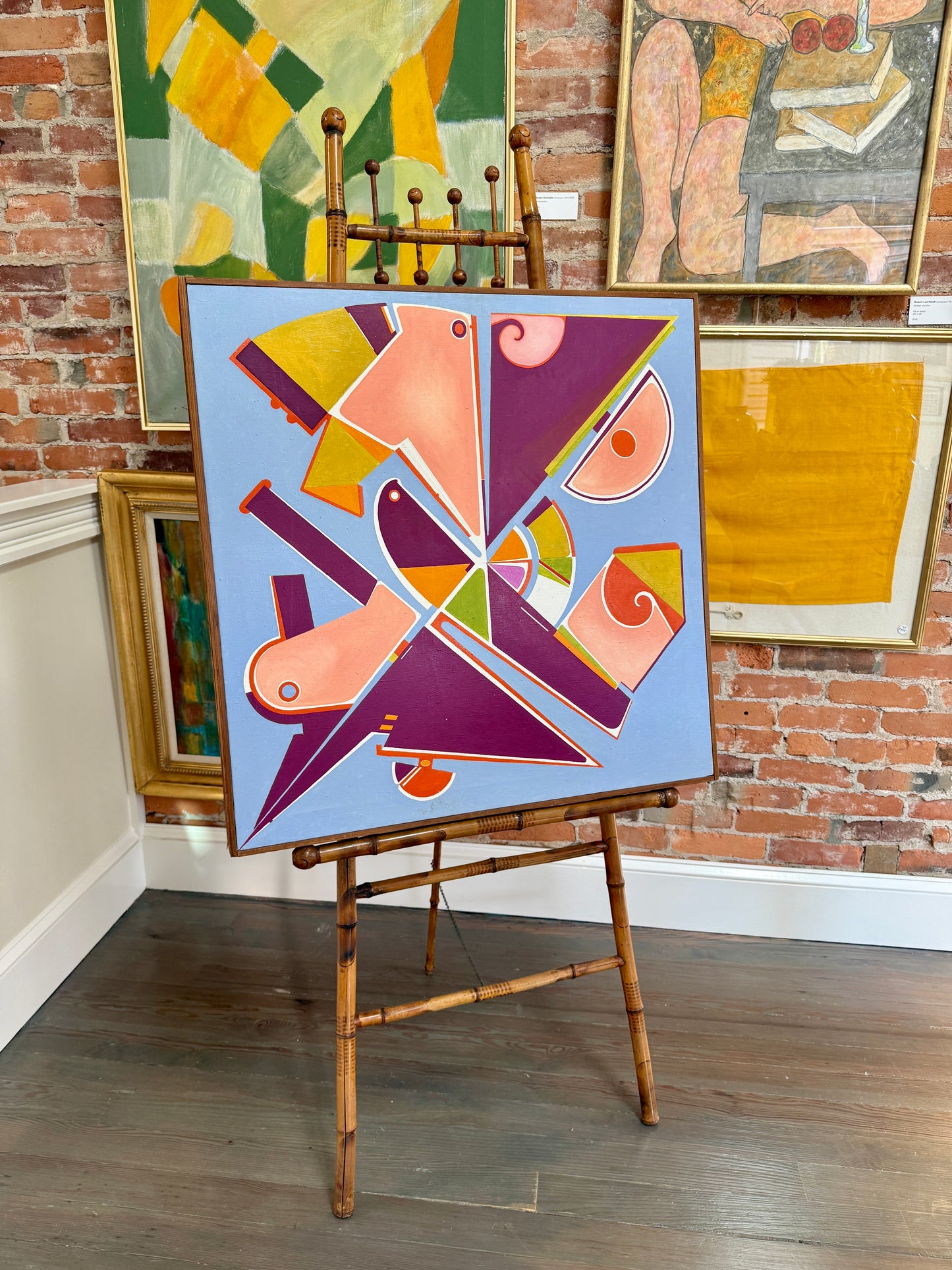 Charles J. Eldred Abstract Falconry 1967 Oil Painting in Wood Frame
