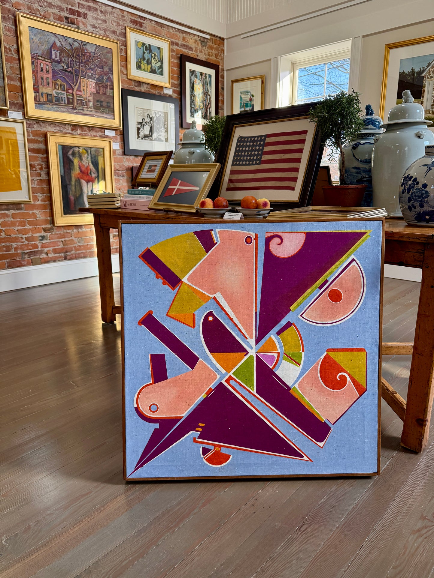 Charles J. Eldred Abstract Falconry 1967 Oil Painting in Wood Frame