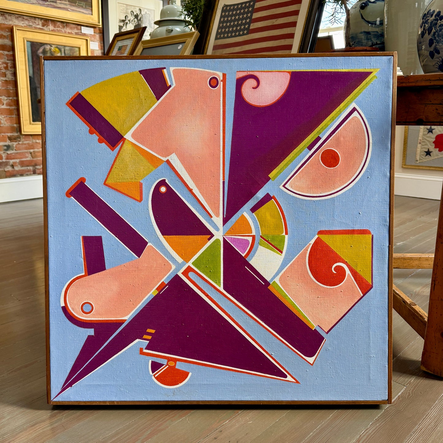 Charles J. Eldred Abstract Falconry 1967 Oil Painting in Wood Frame