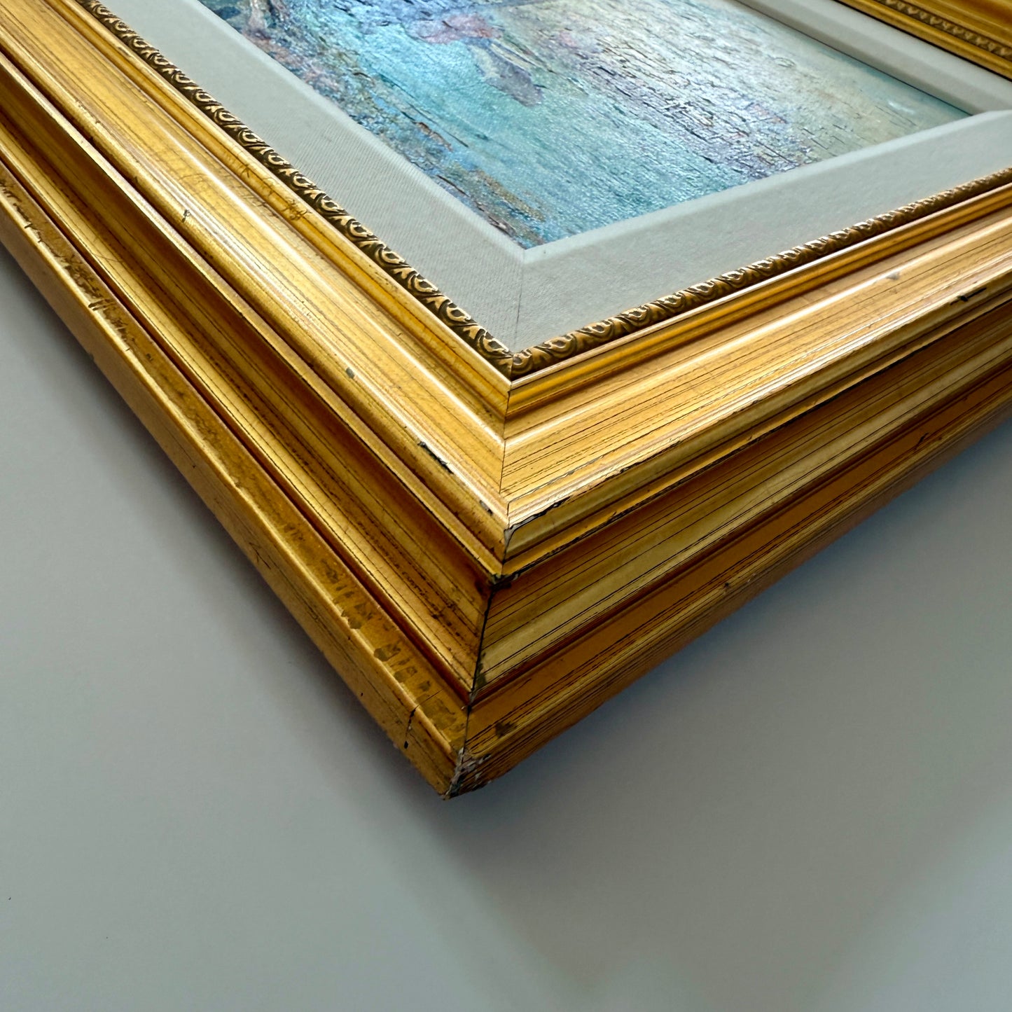 Knox Everson New England Harborscape View from Under the Pier Oil Painting in Gold Frame