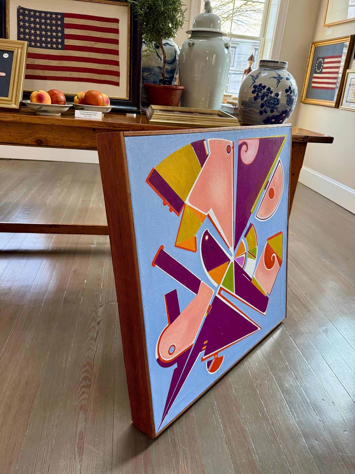 Charles J. Eldred Abstract Falconry 1967 Oil Painting in Wood Frame