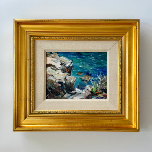 Dale Ratcliff Acadia National Park Cliffs Maine Oil Painting in Gold Frame