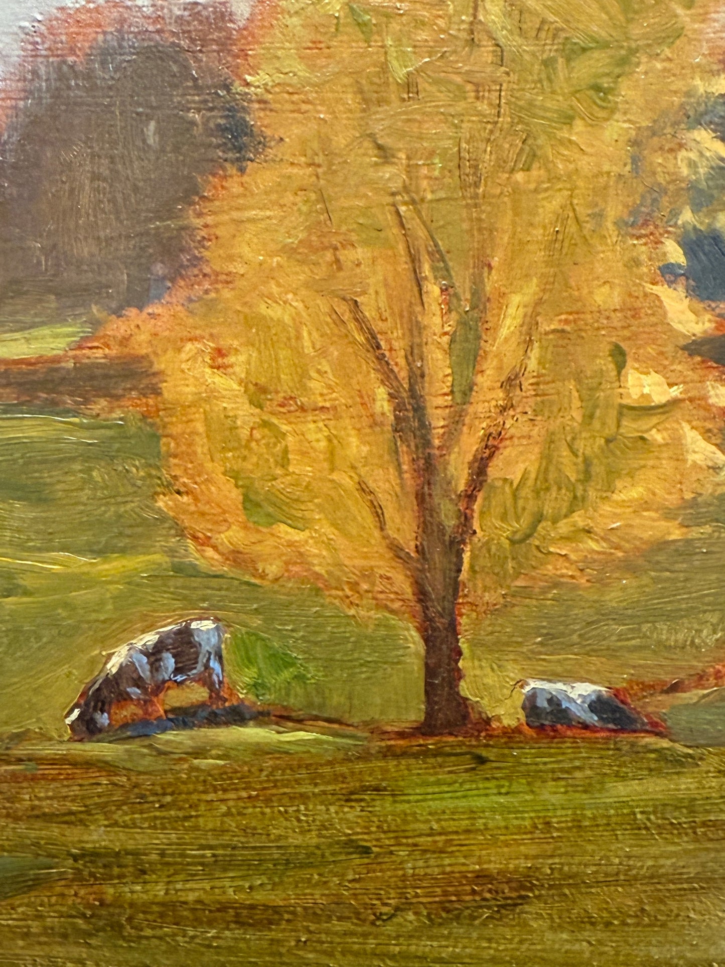 Michael Doyle Sunlit Cows in Autumn Landscape Oil Painting in Antique Giltwood Frame