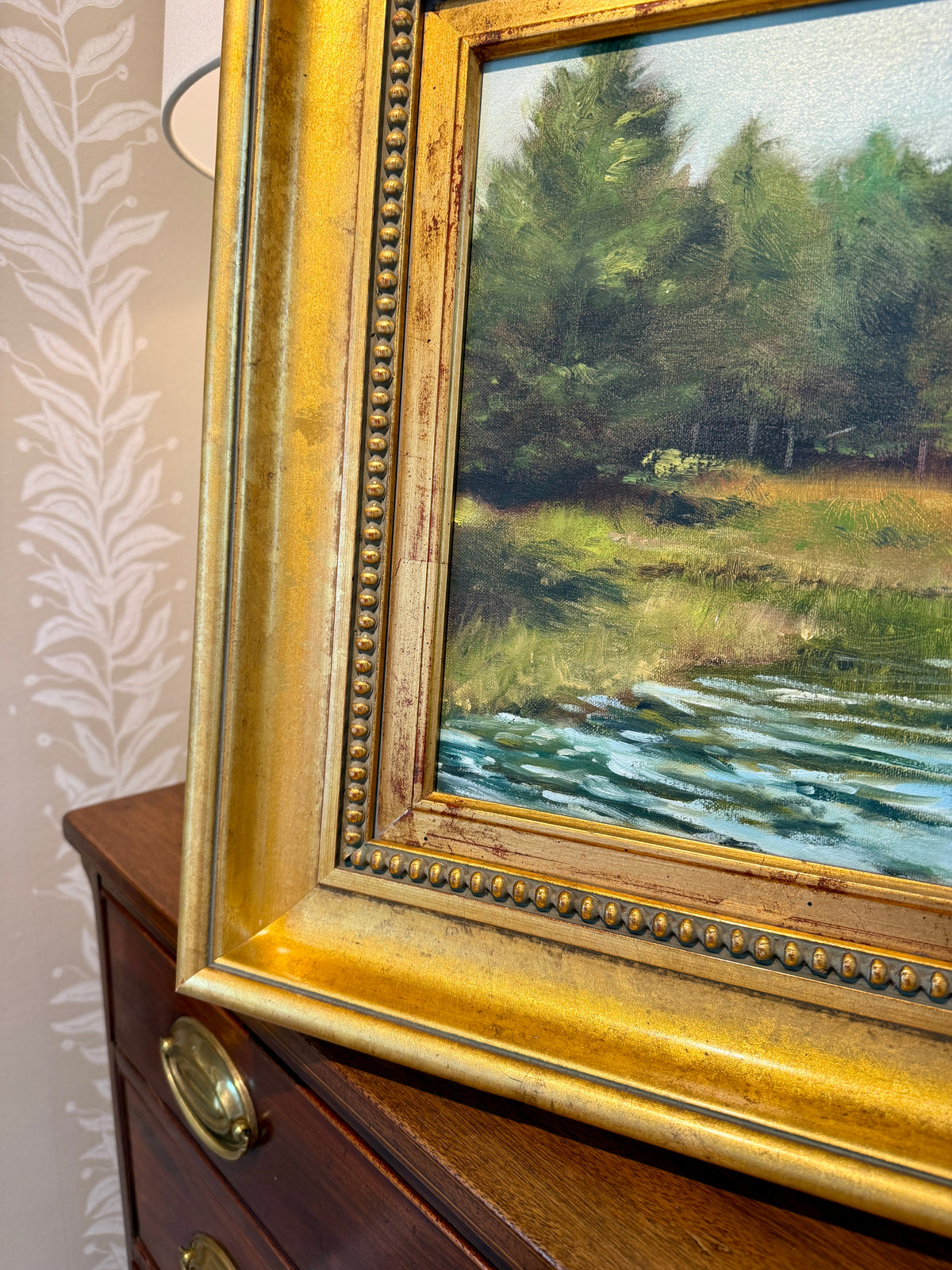 Stan Moeller Inlet at Blue Hill Maine Marsh Landscape Oil Painting in Gold Frame