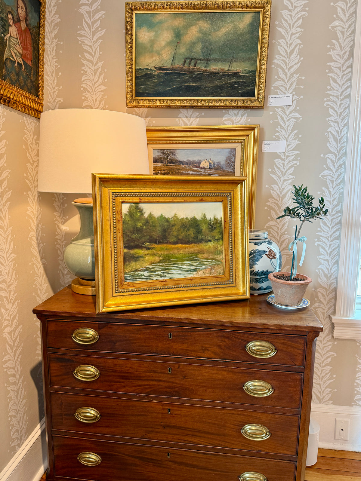 Stan Moeller Inlet at Blue Hill Maine Marsh Landscape Oil Painting in Gold Frame