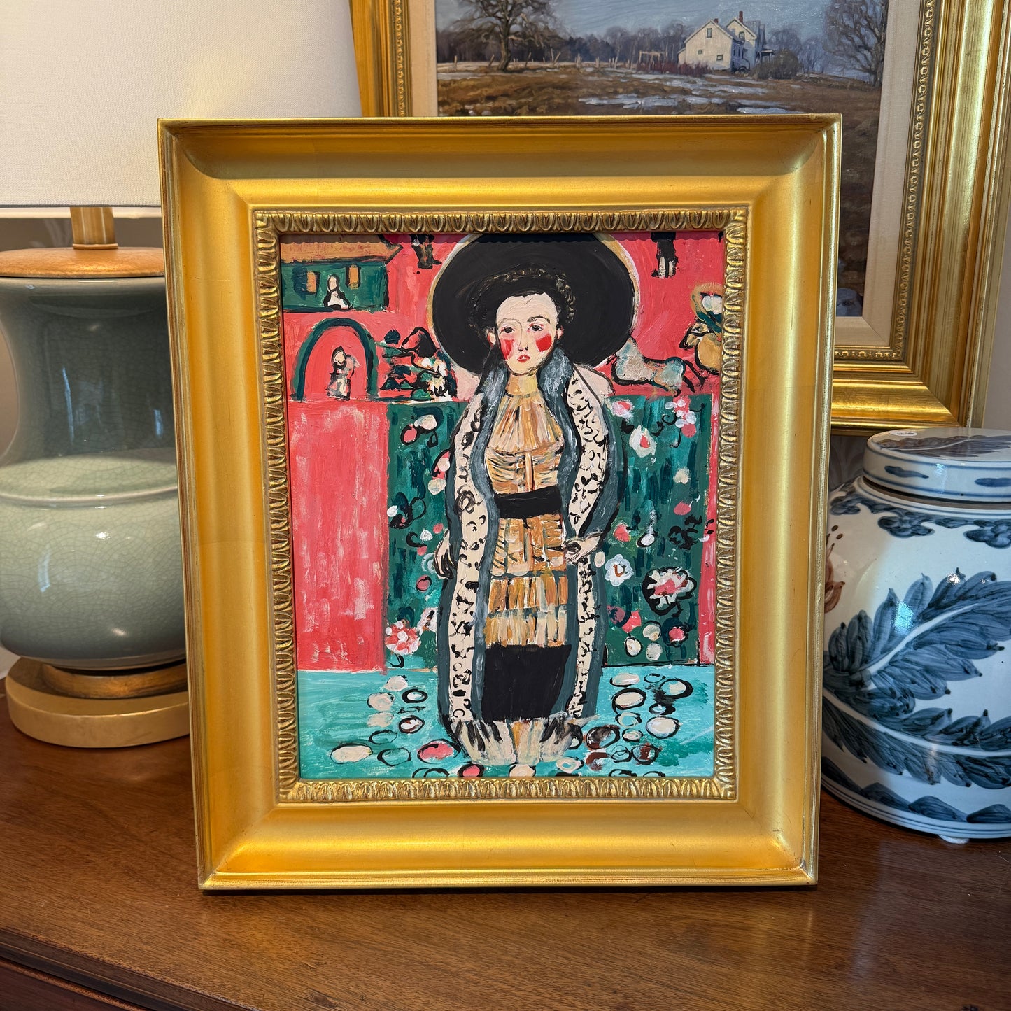 After Gustav Klimt Portrait of Adele Bloch-Bauer II Painting in Gold Frame