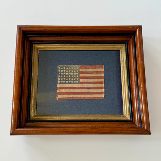 Vintage 48 Star American Flag on Navy in 19th c. Wood and Gilded Frame
