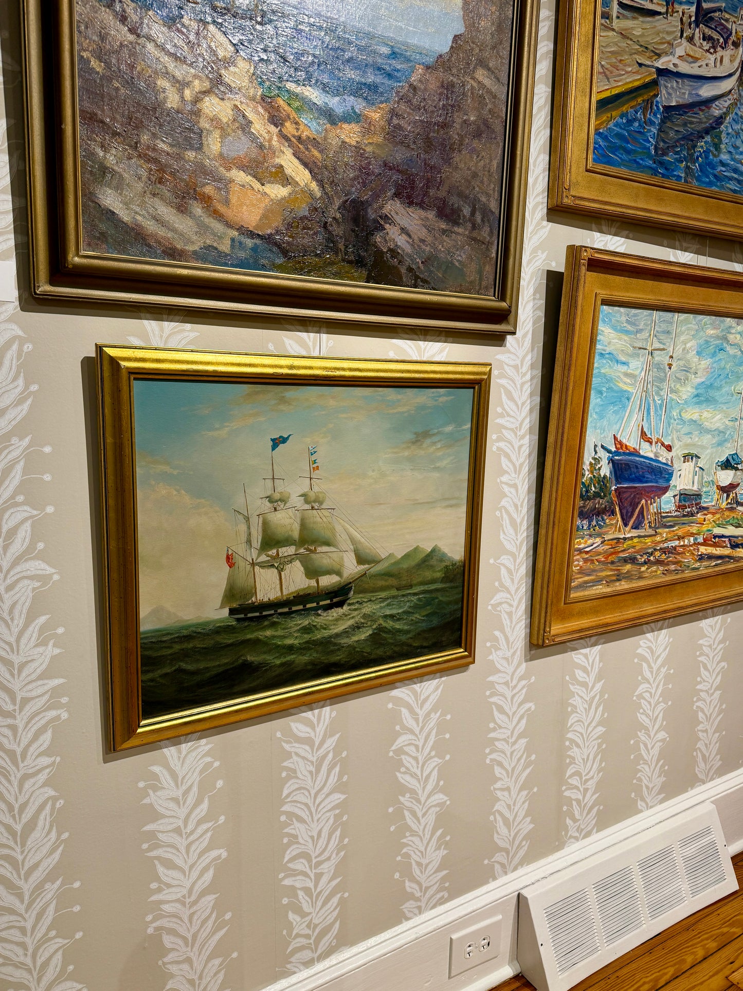 20th Century English Sail Ship Portrait in Seascape Oil Painting in Gold Frame