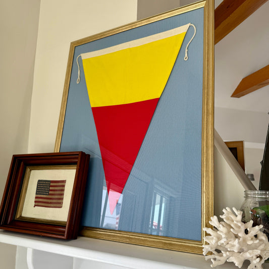 Extra Large Vintage Canvas Nautical Yachting Flag in Gold Frame