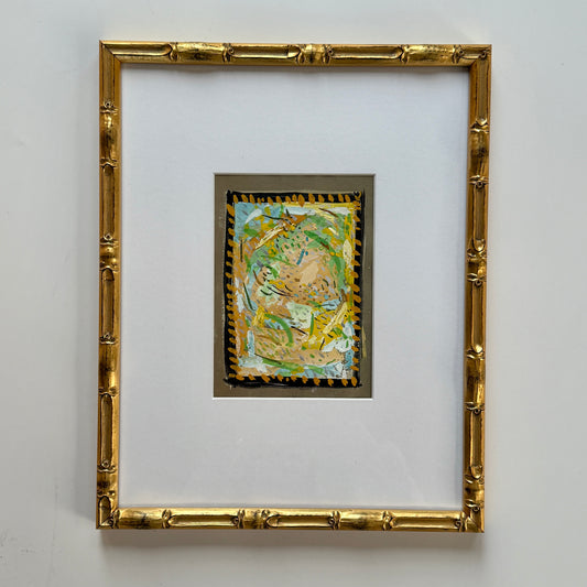 Vintage Colorful Abstract Oil Painting #28 in Light Gold Bamboo Frame