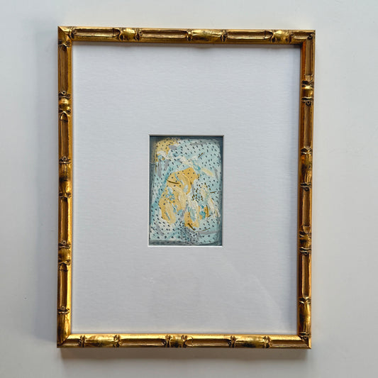 Vintage Colorful Abstract Oil Painting #30 in Light Gold Bamboo Frame