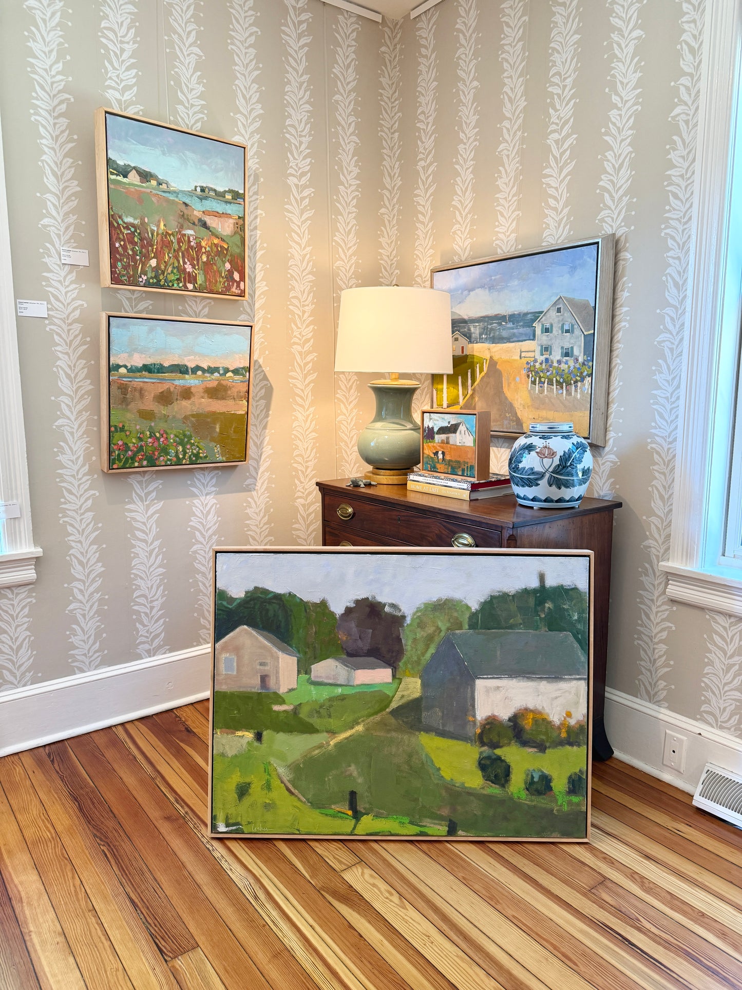 Carol Lesher Make A Promise Landscape Oil Painting in Natural Maple Wood Frame