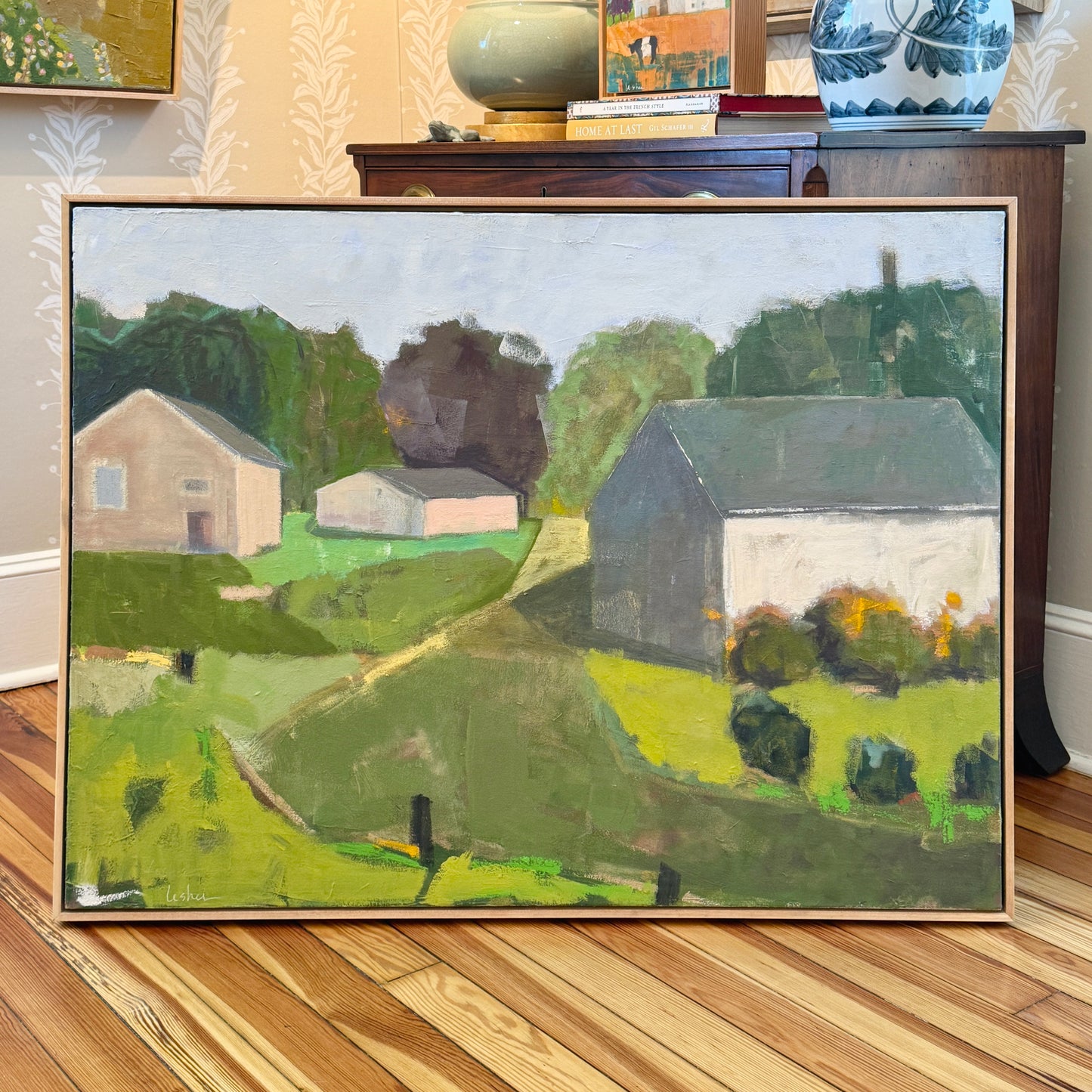 Carol Lesher Make A Promise Landscape Oil Painting in Natural Maple Wood Frame