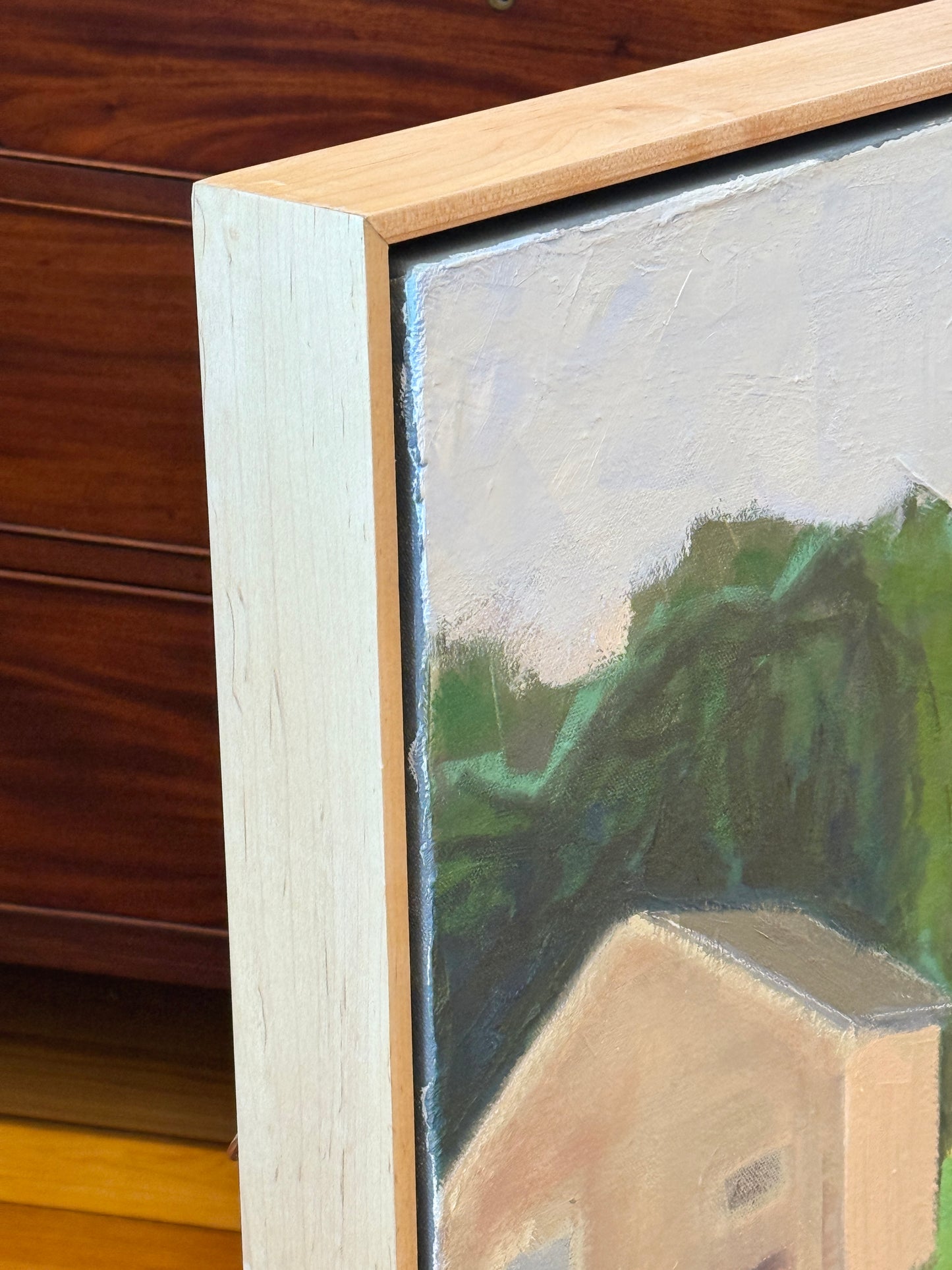 Carol Lesher Make A Promise Landscape Oil Painting in Natural Maple Wood Frame