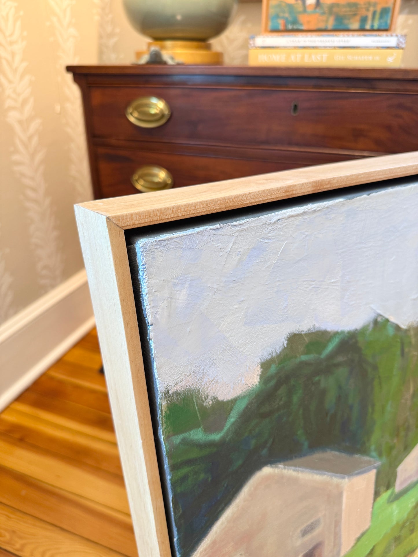 Carol Lesher Make A Promise Landscape Oil Painting in Natural Maple Wood Frame