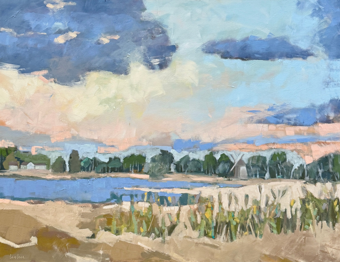 Carol Lesher Be Still My Heart Landscape Oil Painting in Natural Maple Wood Frame
