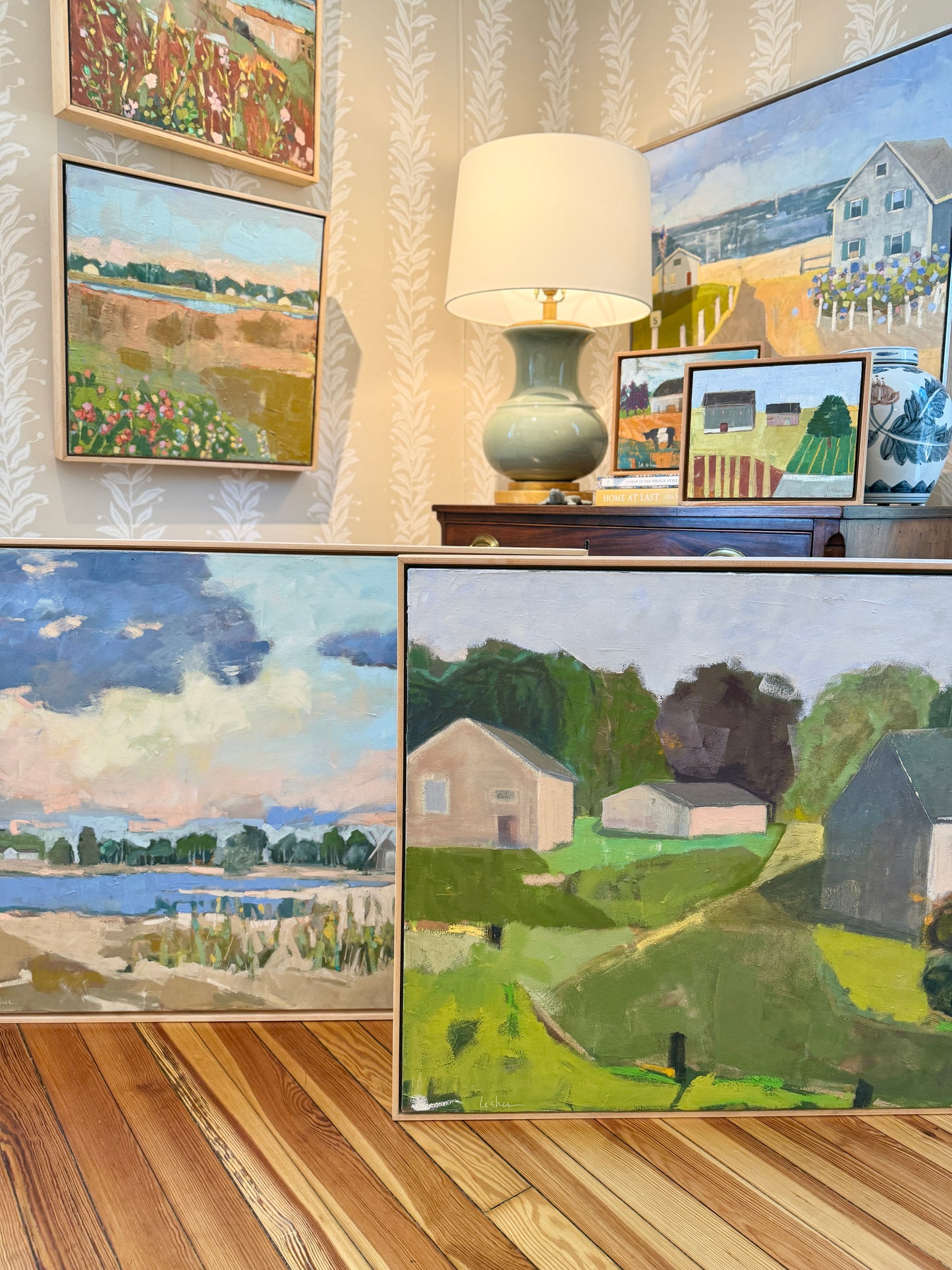 Carol Lesher Make A Promise Landscape Oil Painting in Natural Maple Wood Frame
