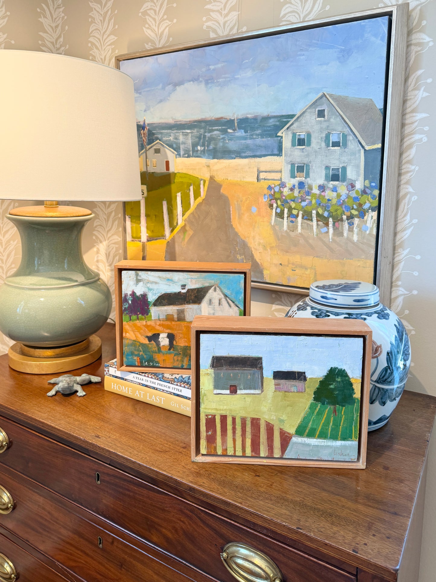 Carol Lesher Restless Landscape Oil Painting in Wood Frame