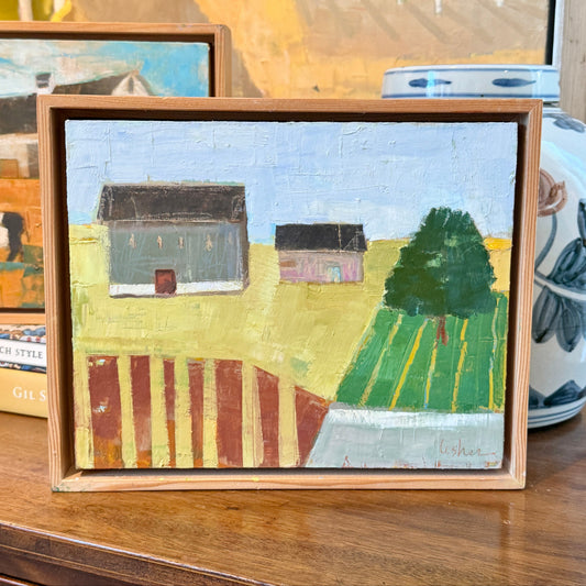 Carol Lesher Restless Landscape Oil Painting in Wood Frame