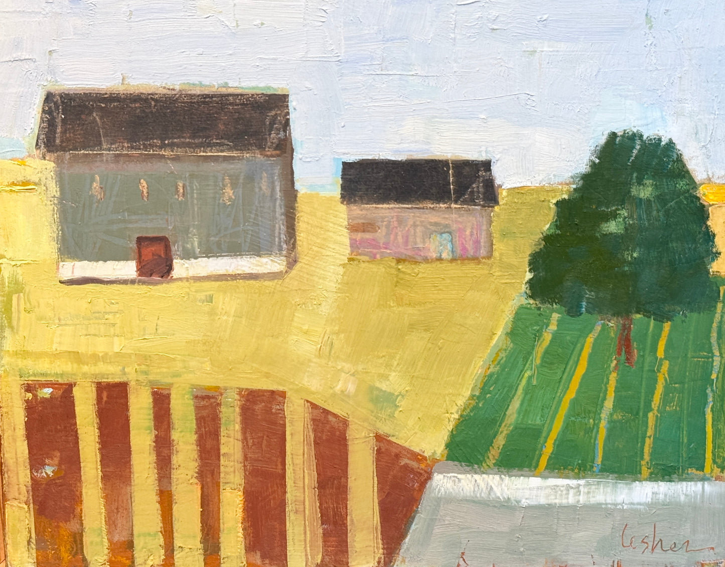 Carol Lesher Restless Landscape Oil Painting in Wood Frame
