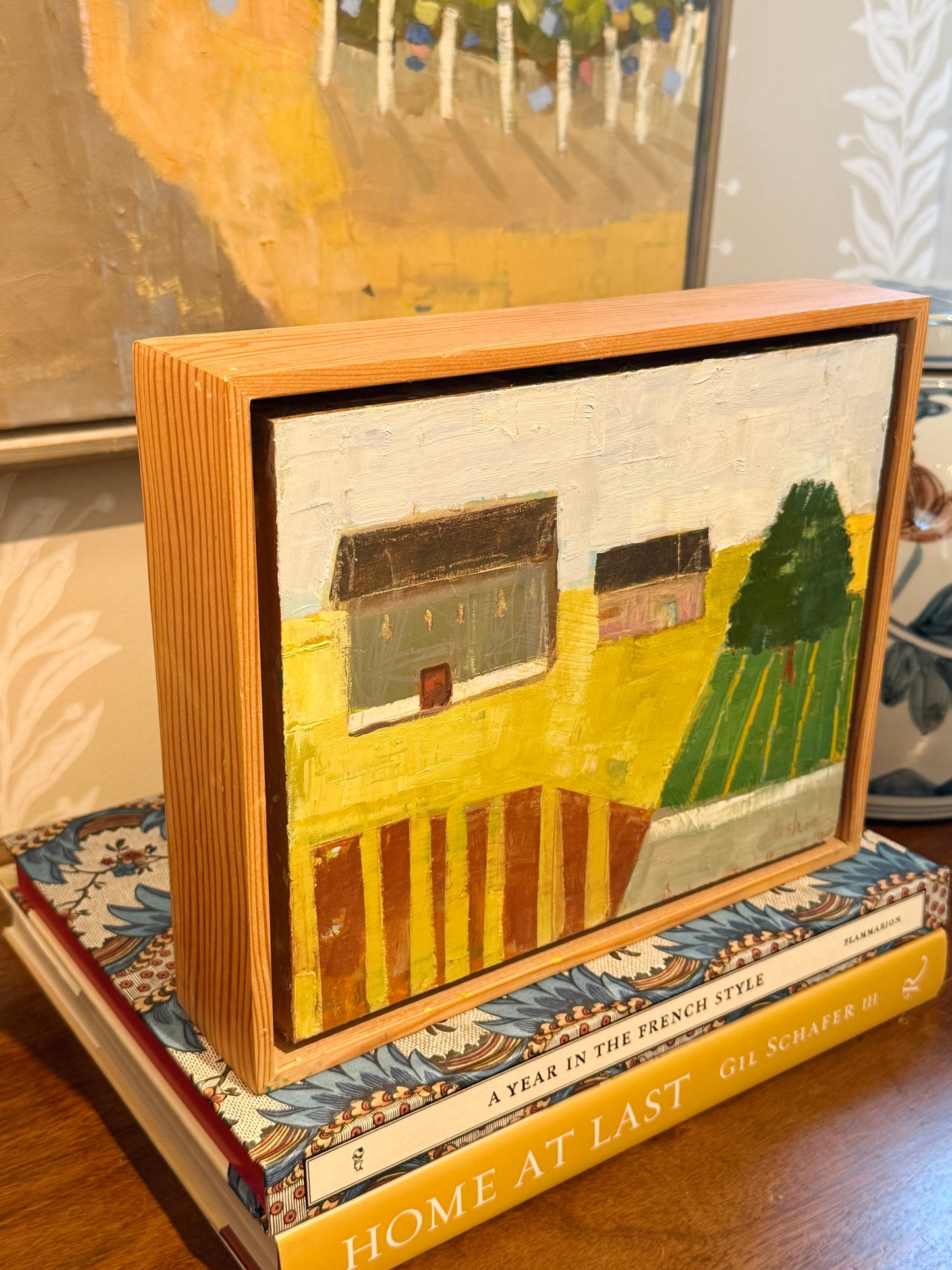 Carol Lesher Restless Landscape Oil Painting in Wood Frame