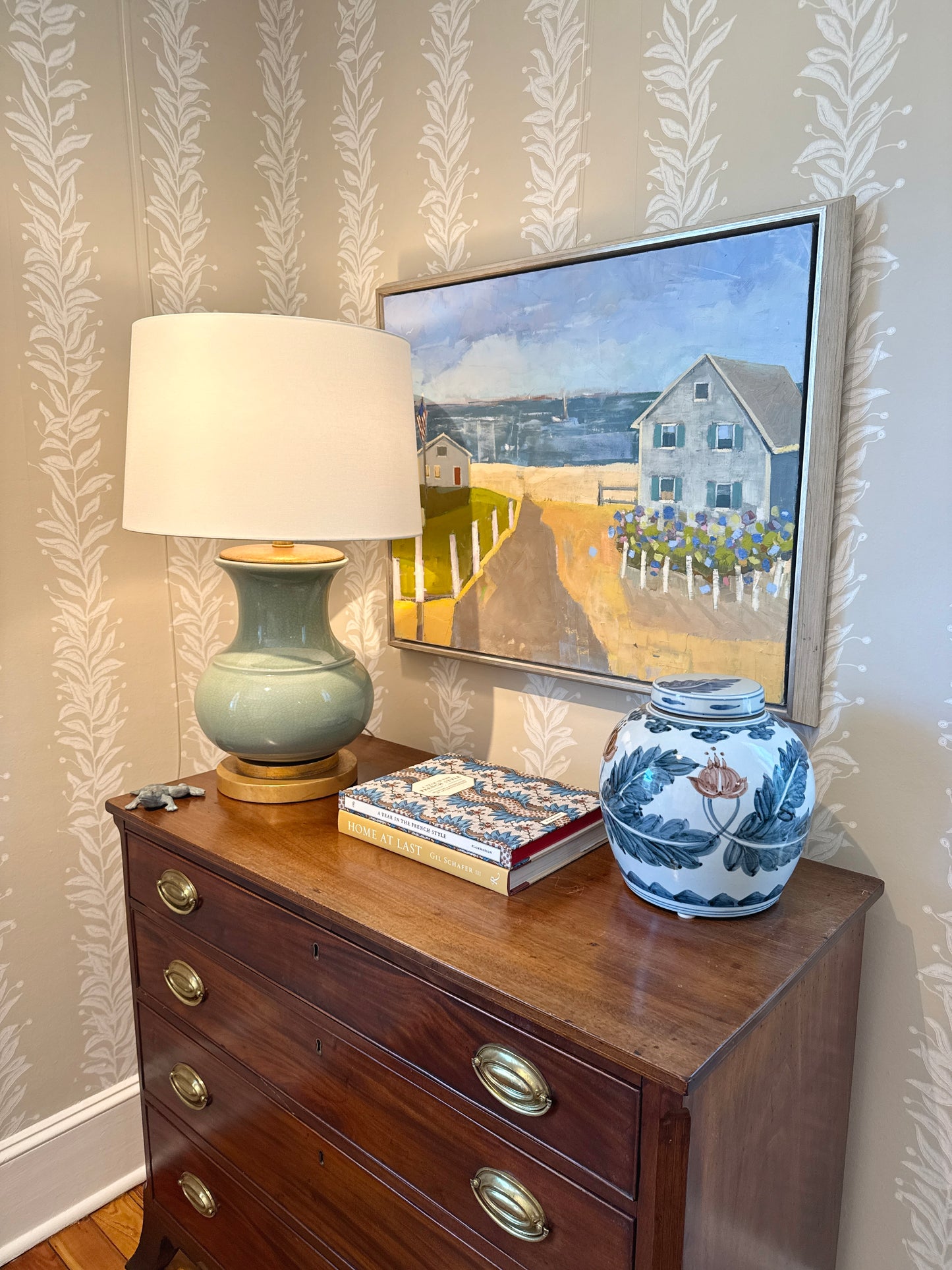 Carol Lesher Escape Oil Coastal Landscape Painting in White Wood Frame