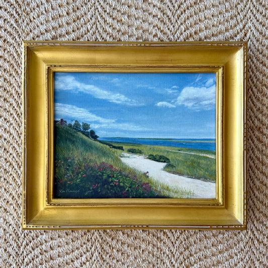 Ron Chouinard Chatham Lighthouse Beach Seascape Painting in Gold Frame