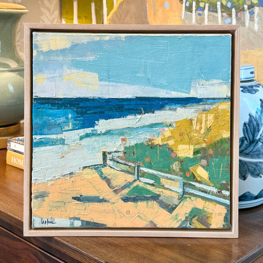 Carol Lesher In The Morning Coastal Landscape Oil Painting in Natural Maple Wood Frame