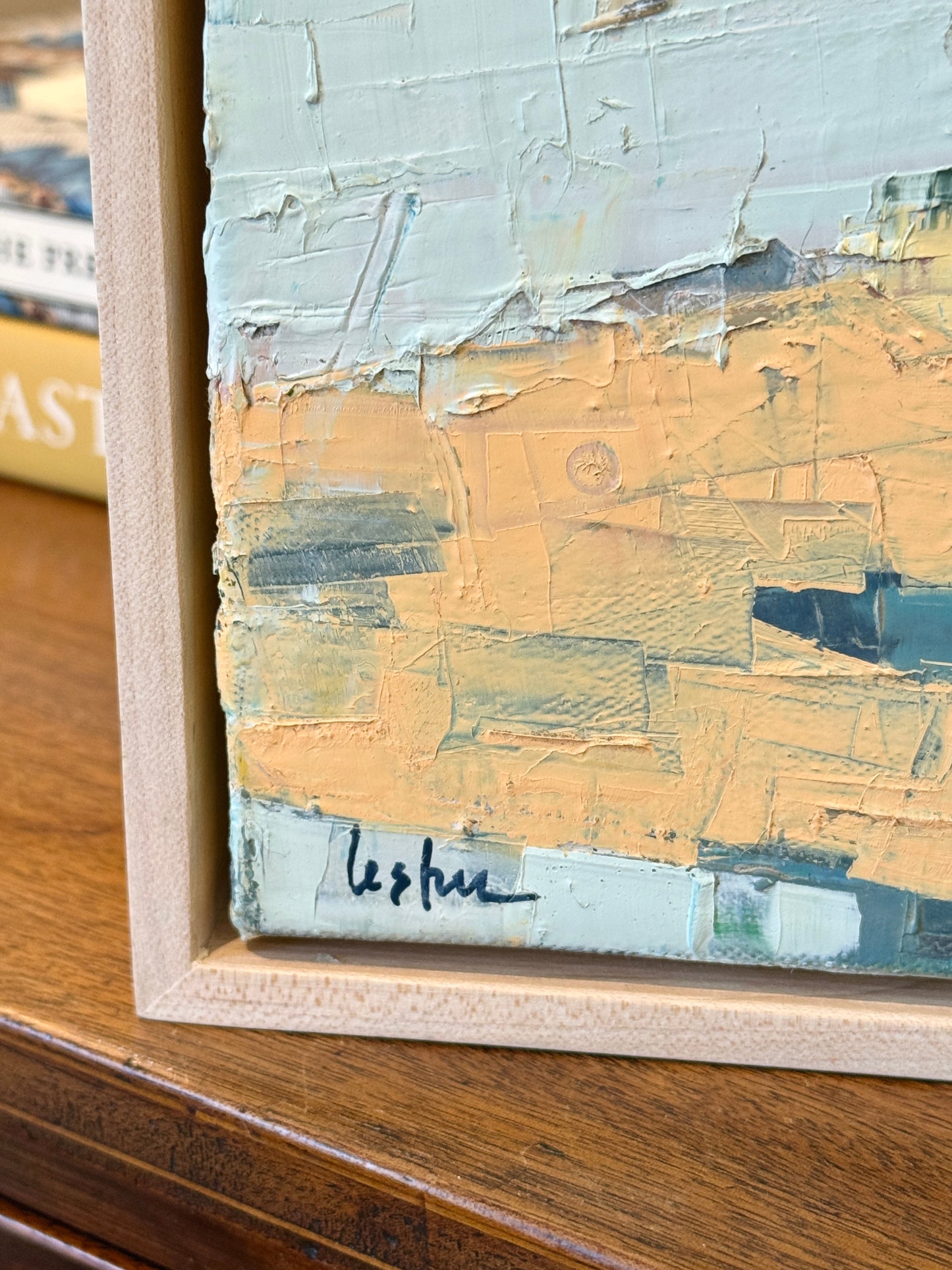 Carol Lesher In The Morning Coastal Landscape Oil Painting in Natural Maple Wood Frame