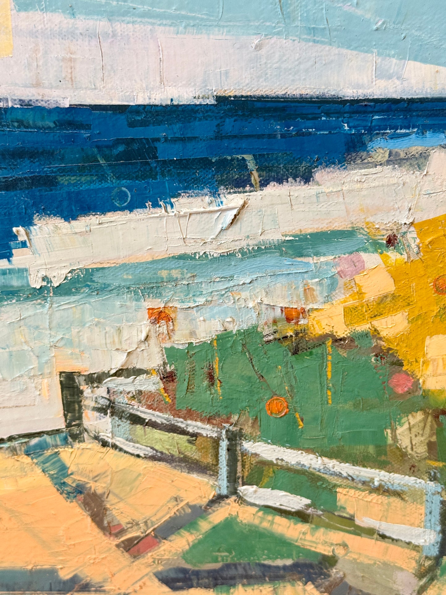 Carol Lesher In The Morning Coastal Landscape Oil Painting in Natural Maple Wood Frame