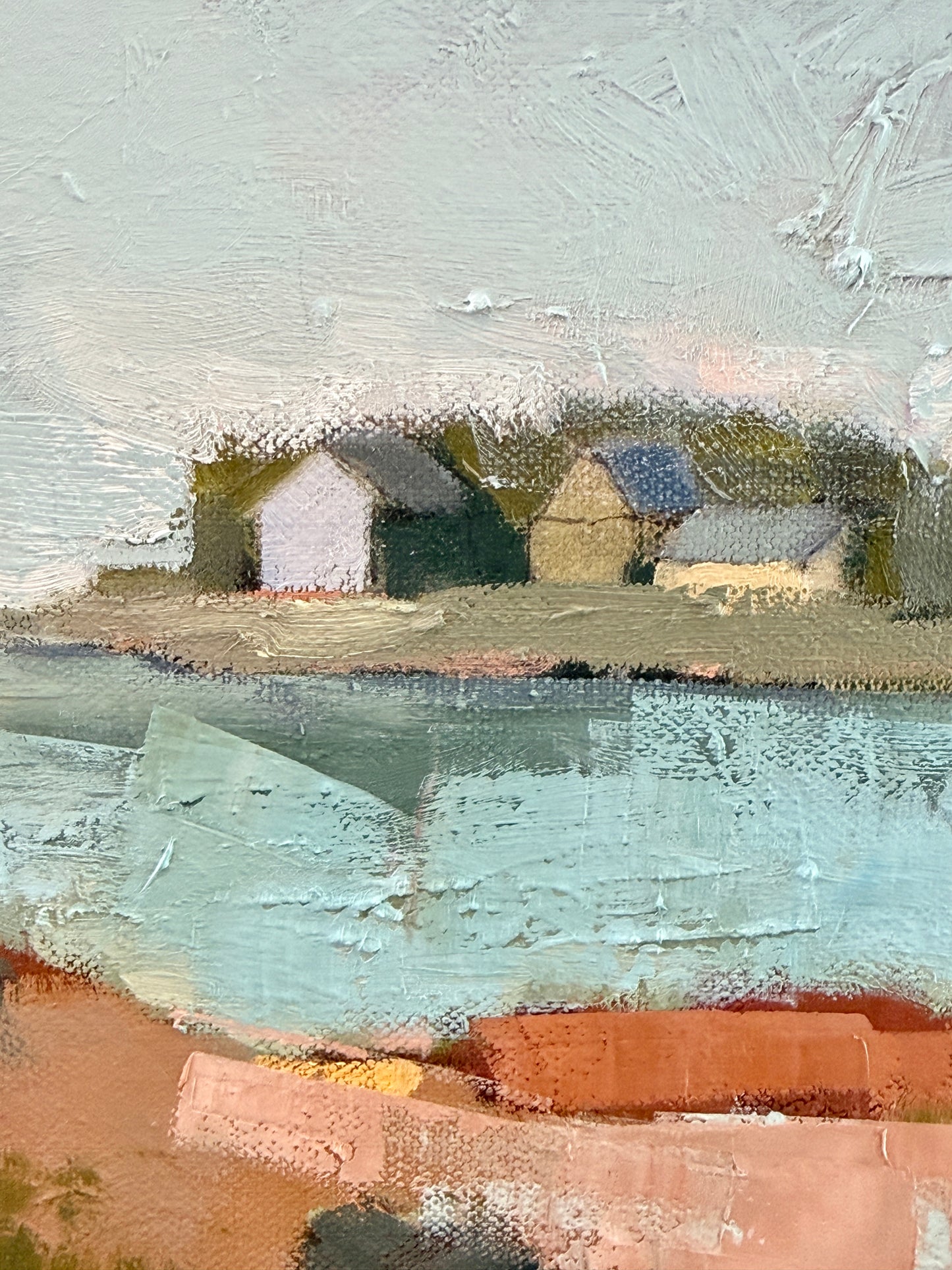 Carol Lesher Looking North Coastal Landscape Oil Painting in Natural Maple Wood Frame