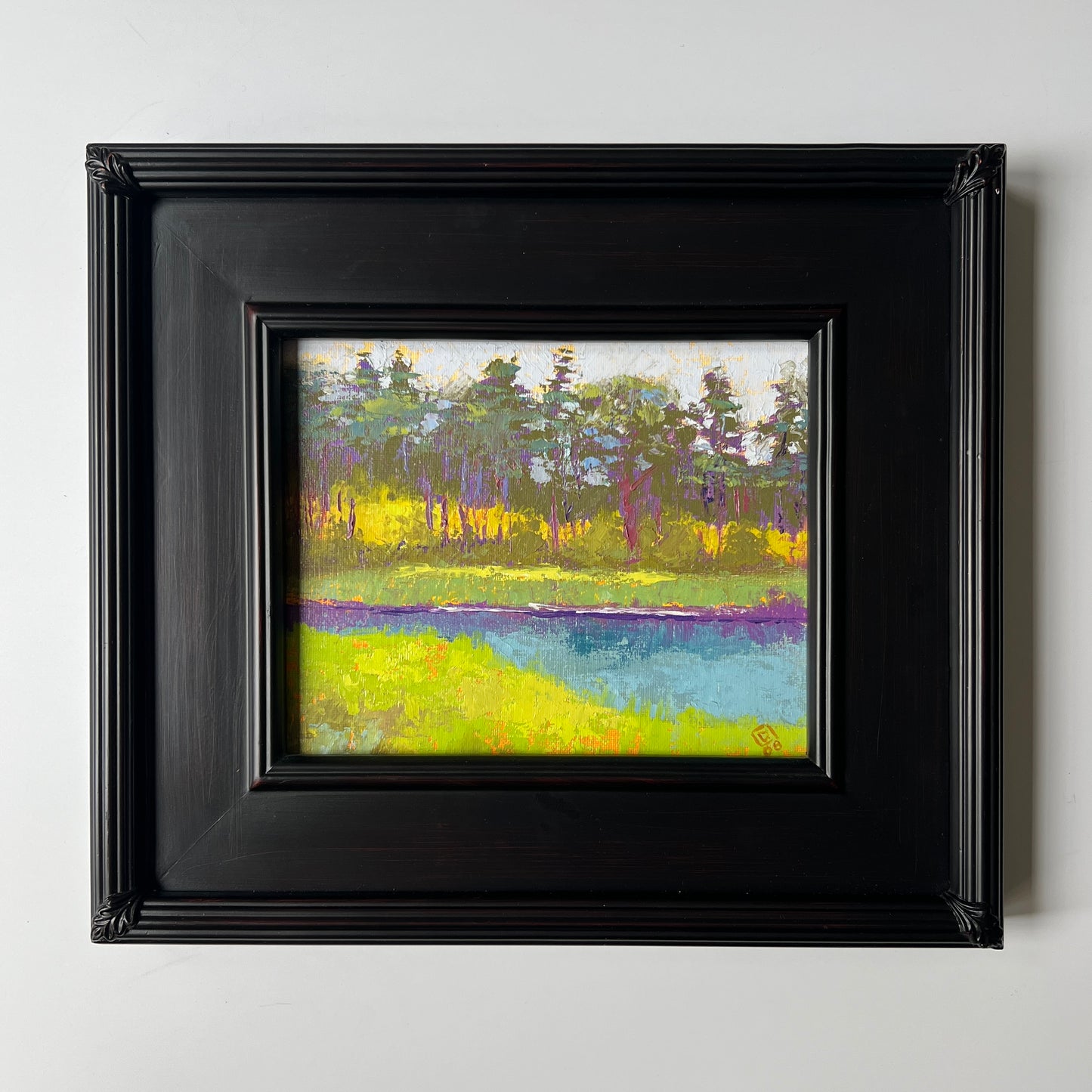 Rick Dickinson Contemporary Landscape "Out Back" Oil Painting in Black Frame