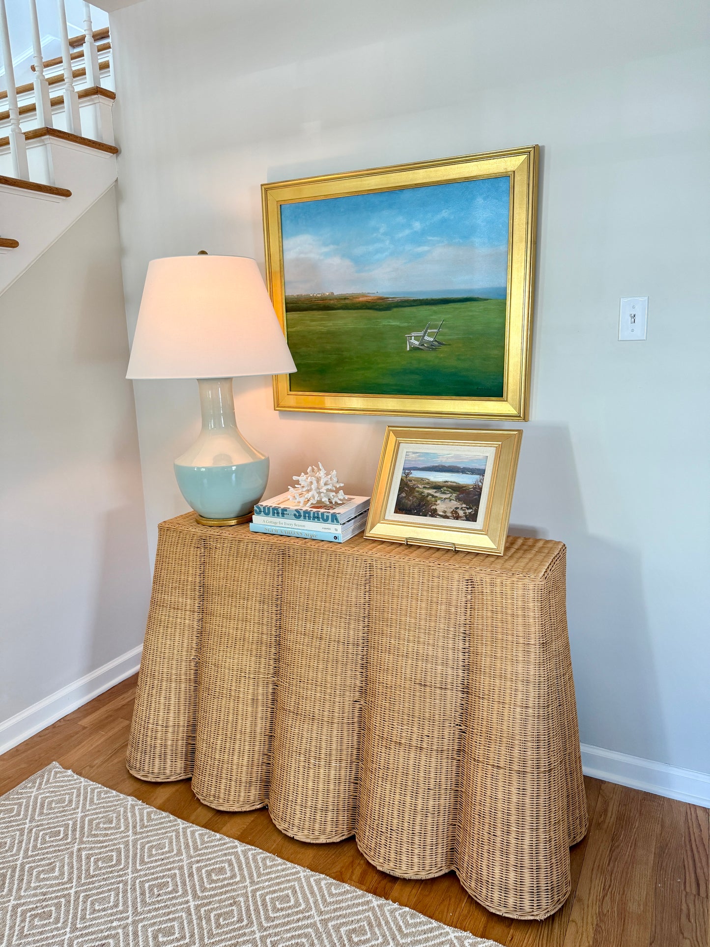 Shawn D. Jenkins For Two Lovers Seaside Adironack Chair Lookout Oil Painting in Gold Frame