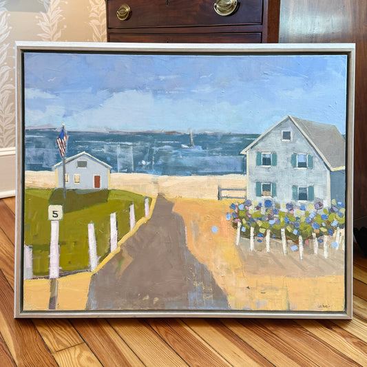 Carol Lesher Escape Oil Coastal Landscape Painting in White Wood Frame