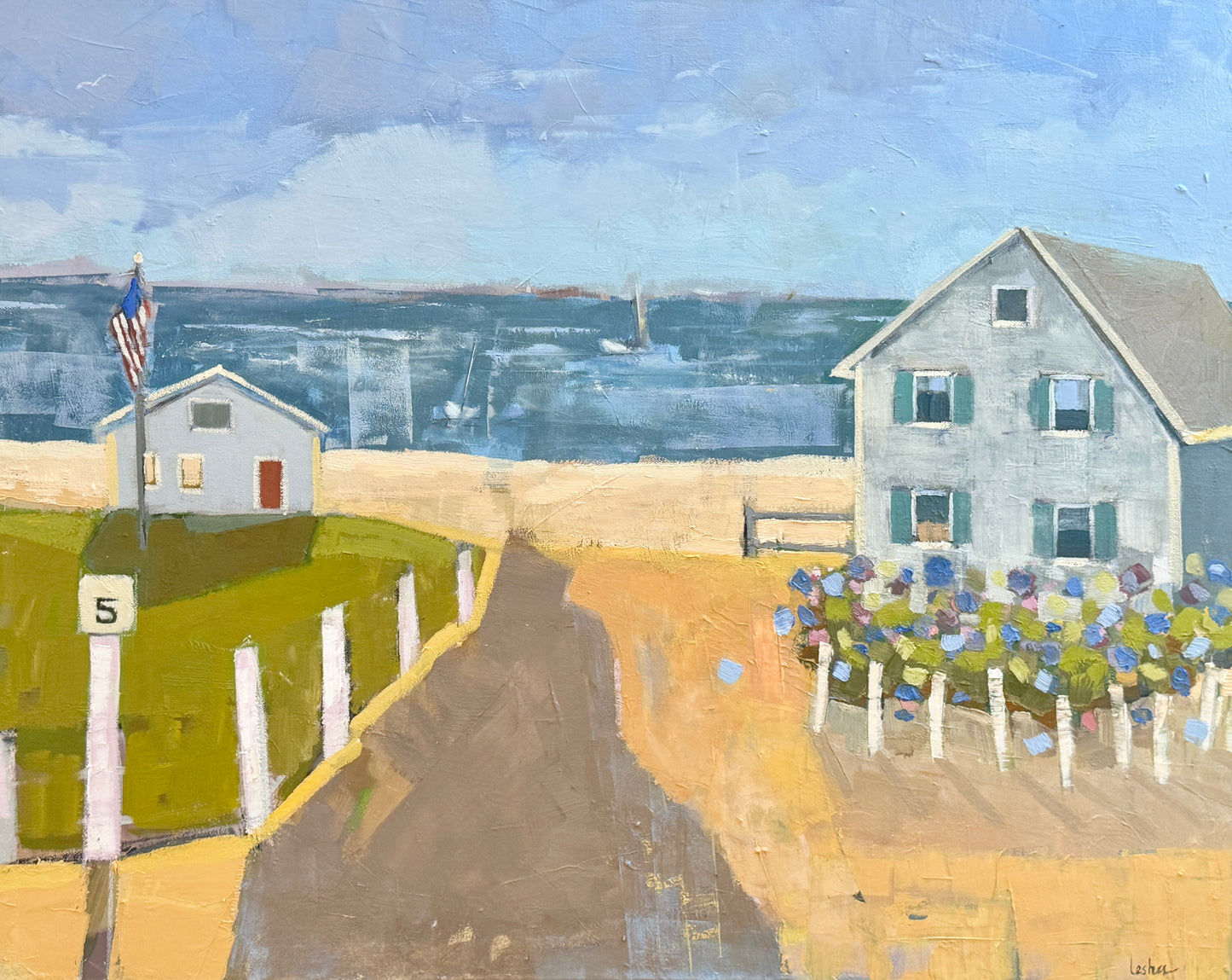 Carol Lesher Escape Oil Coastal Landscape Painting in White Wood Frame