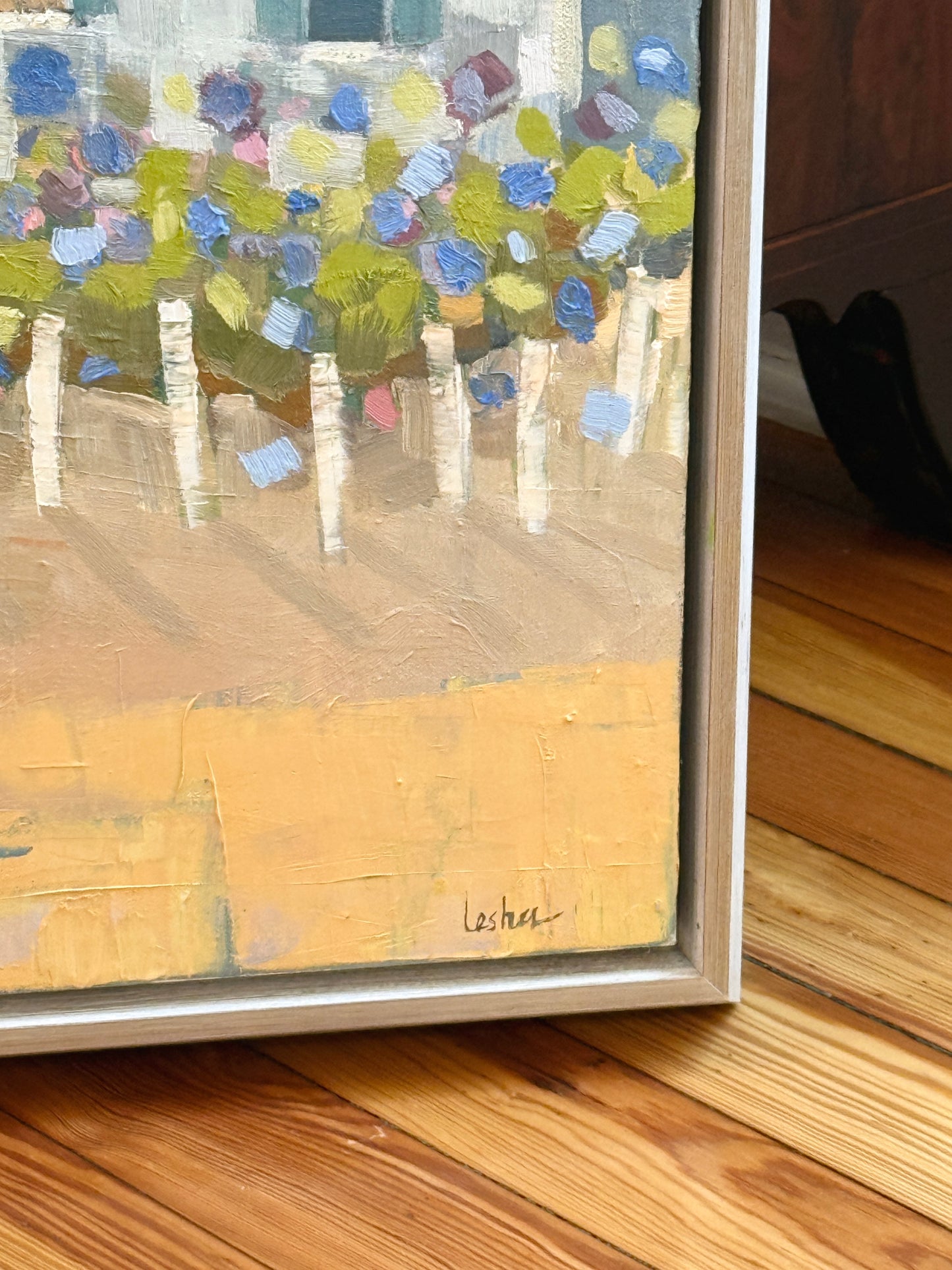 Carol Lesher Escape Oil Coastal Landscape Painting in White Wood Frame