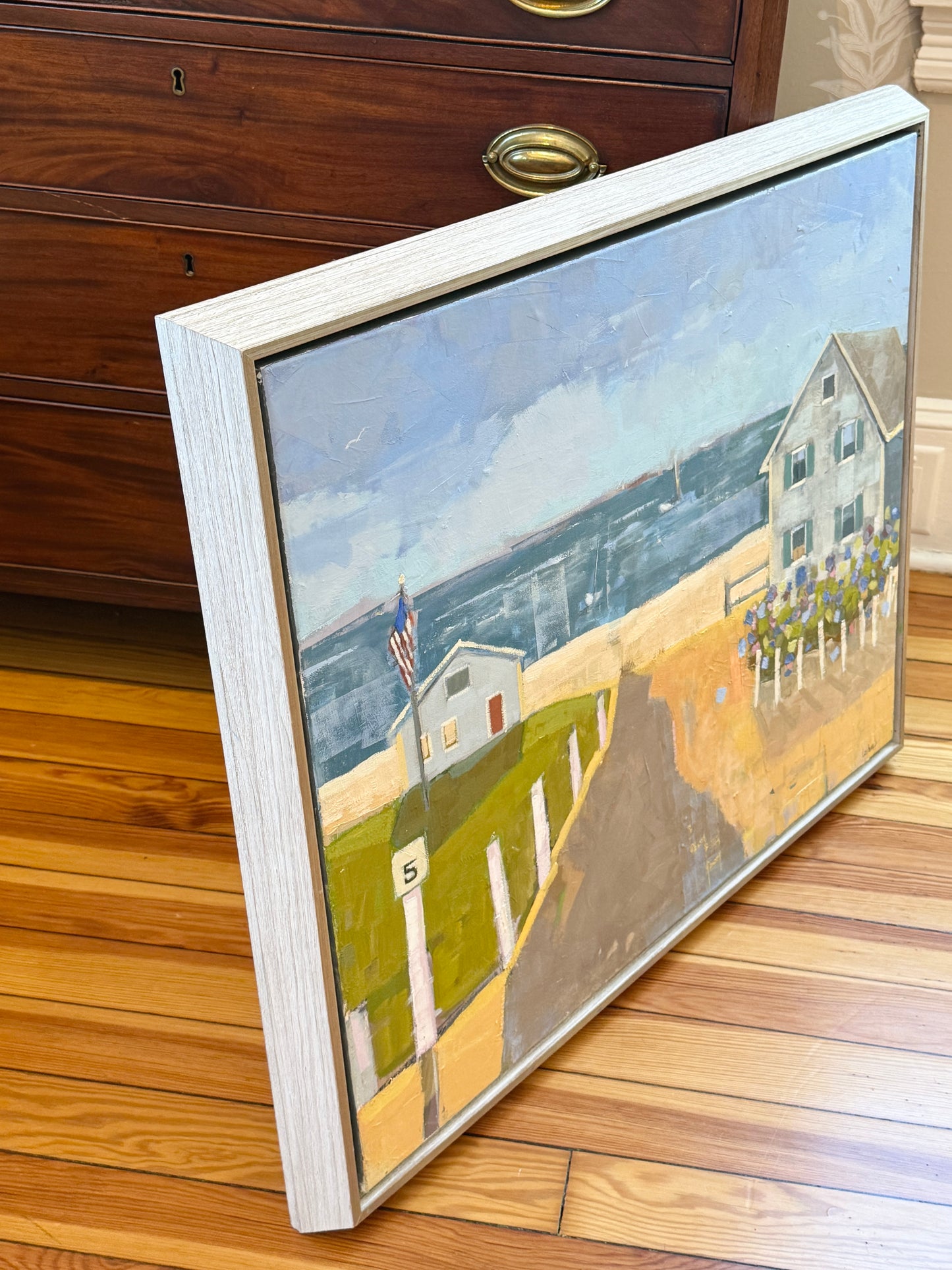 Carol Lesher Escape Oil Coastal Landscape Painting in White Wood Frame