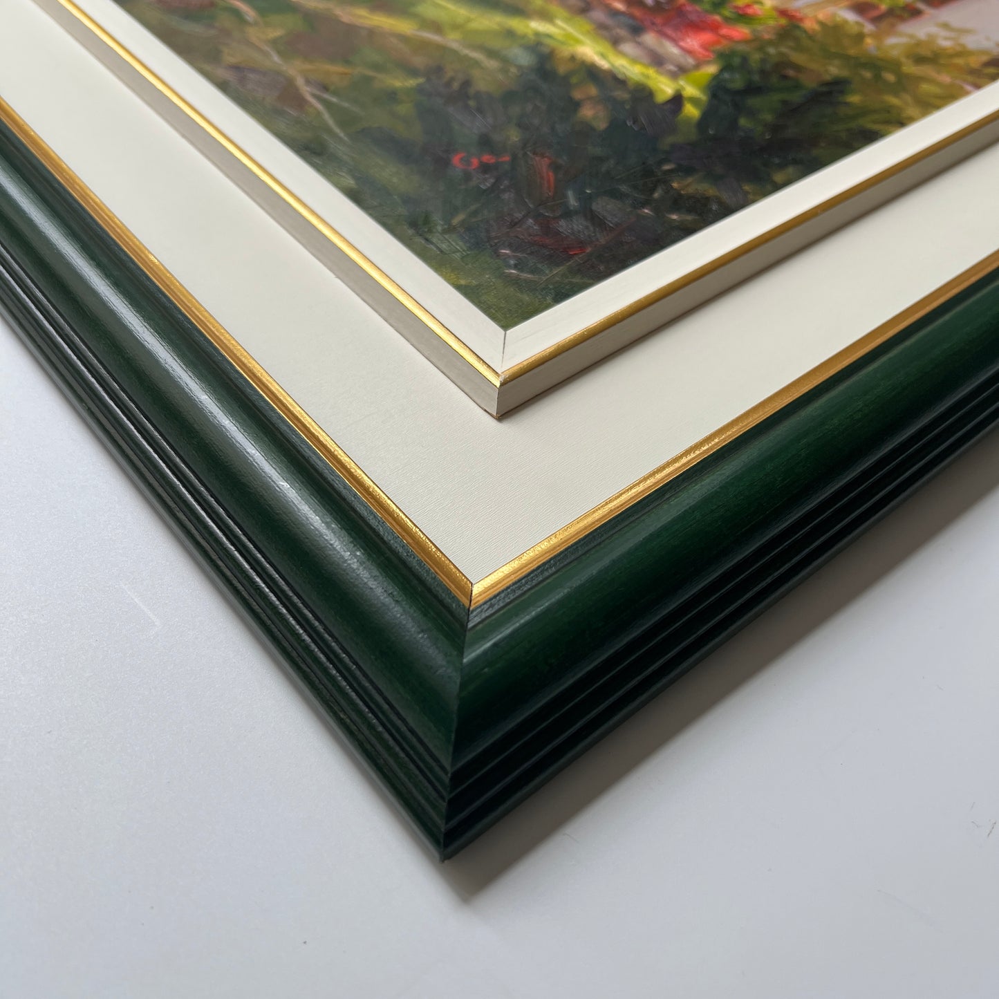 Geoff Bladon New England Garden and House Landscape Oil Painting in Green Frame