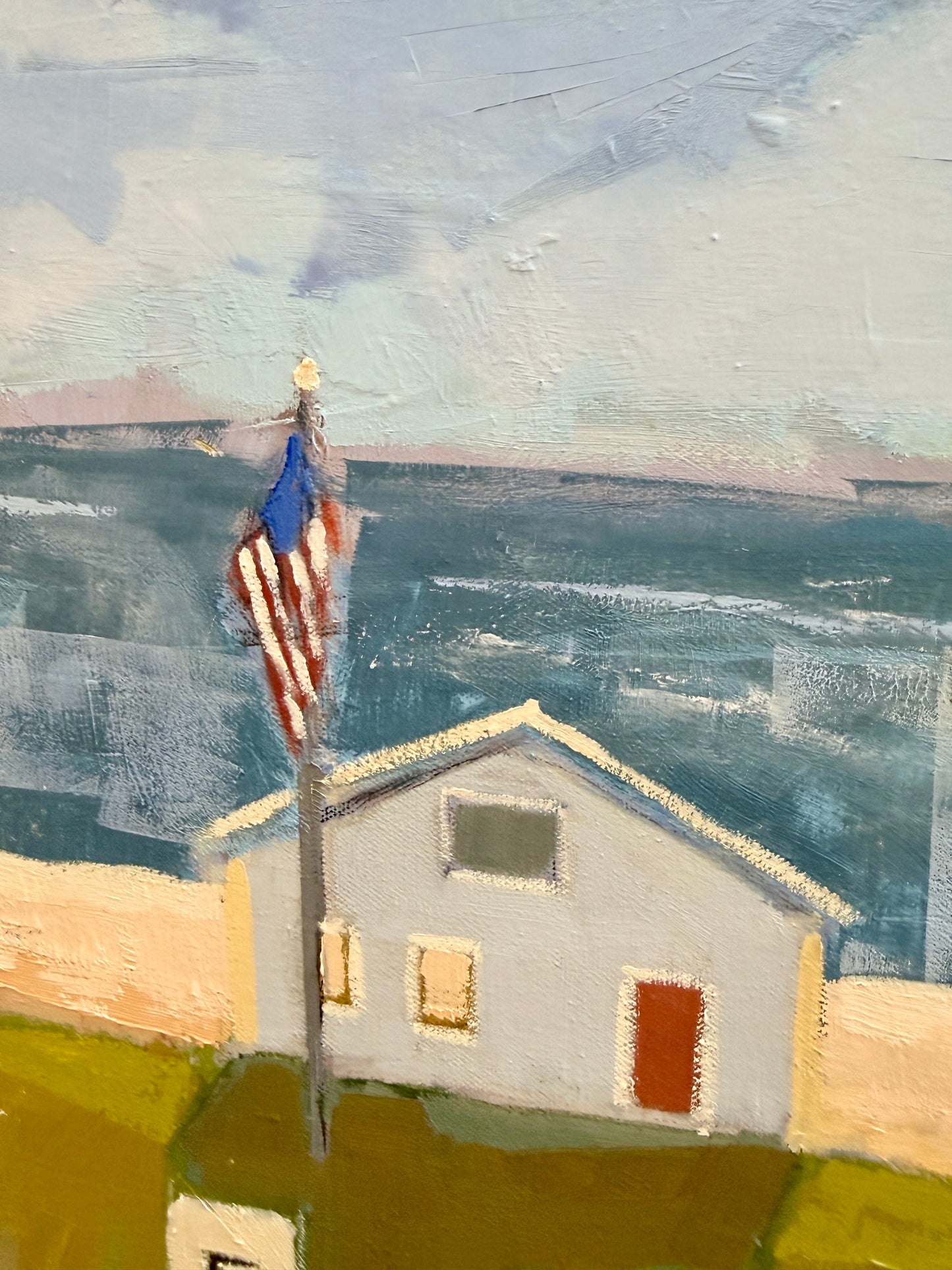 Carol Lesher Escape Oil Coastal Landscape Painting in White Wood Frame
