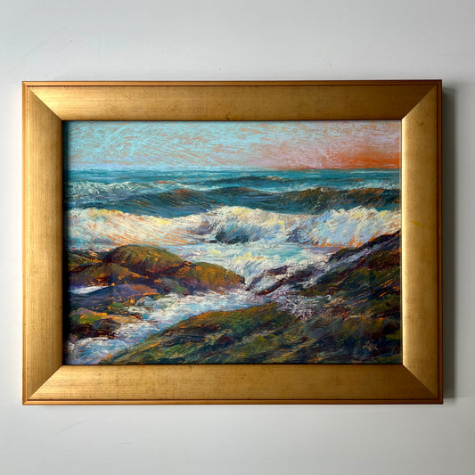 Lea Peterson (American) New England Coastal Seascape Pastel in Gold Frame
