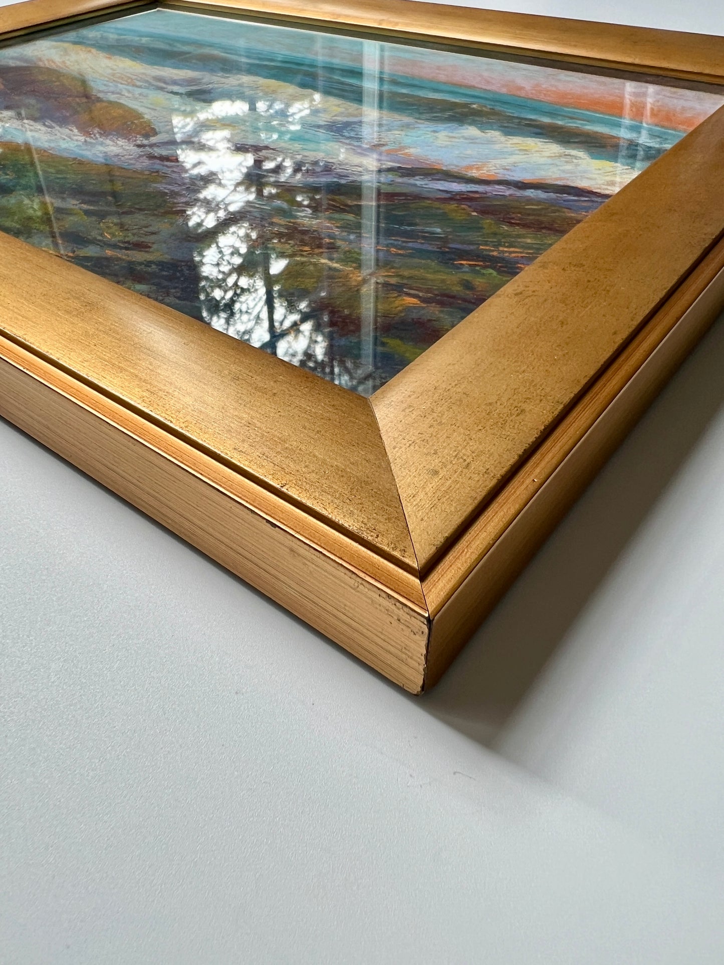 Lea Peterson (American) New England Coastal Seascape Pastel in Gold Frame