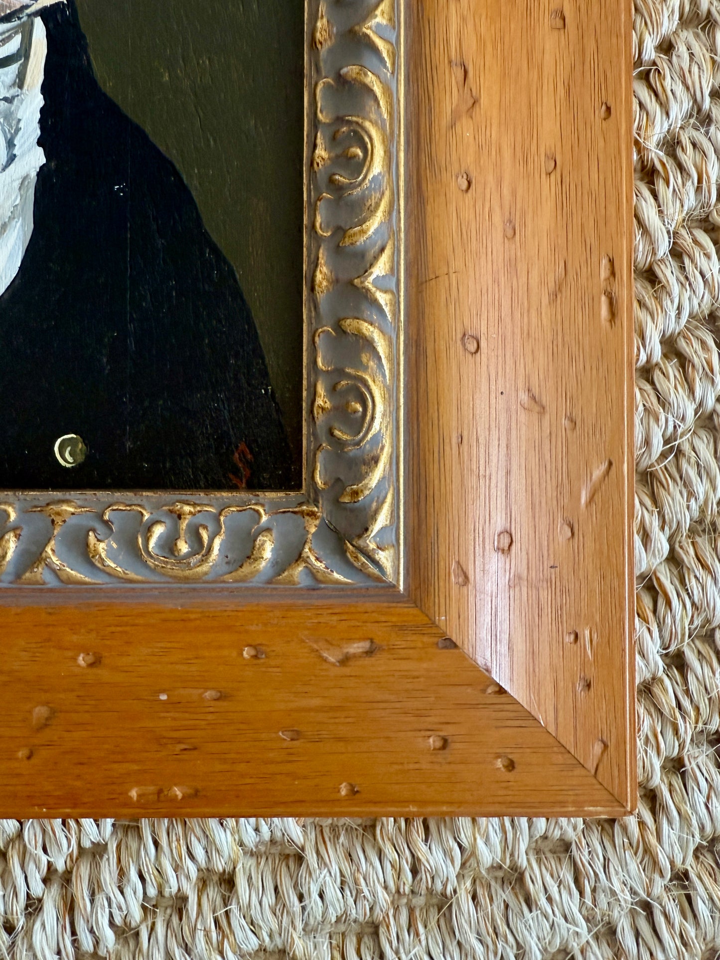 Nautical Captain Spaniel Dog Portrait Oil Painting in Hammered Wood Frame