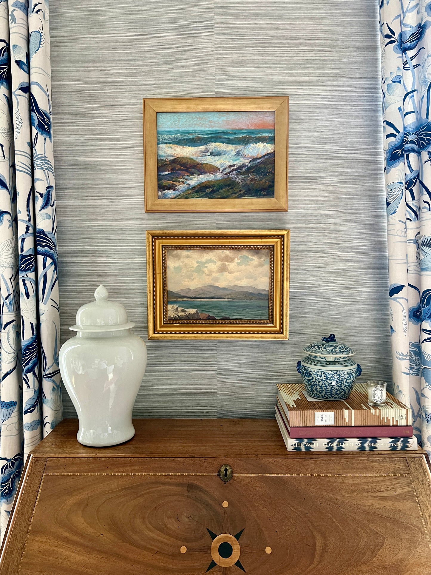Lea Peterson (American) New England Coastal Seascape Pastel in Gold Frame