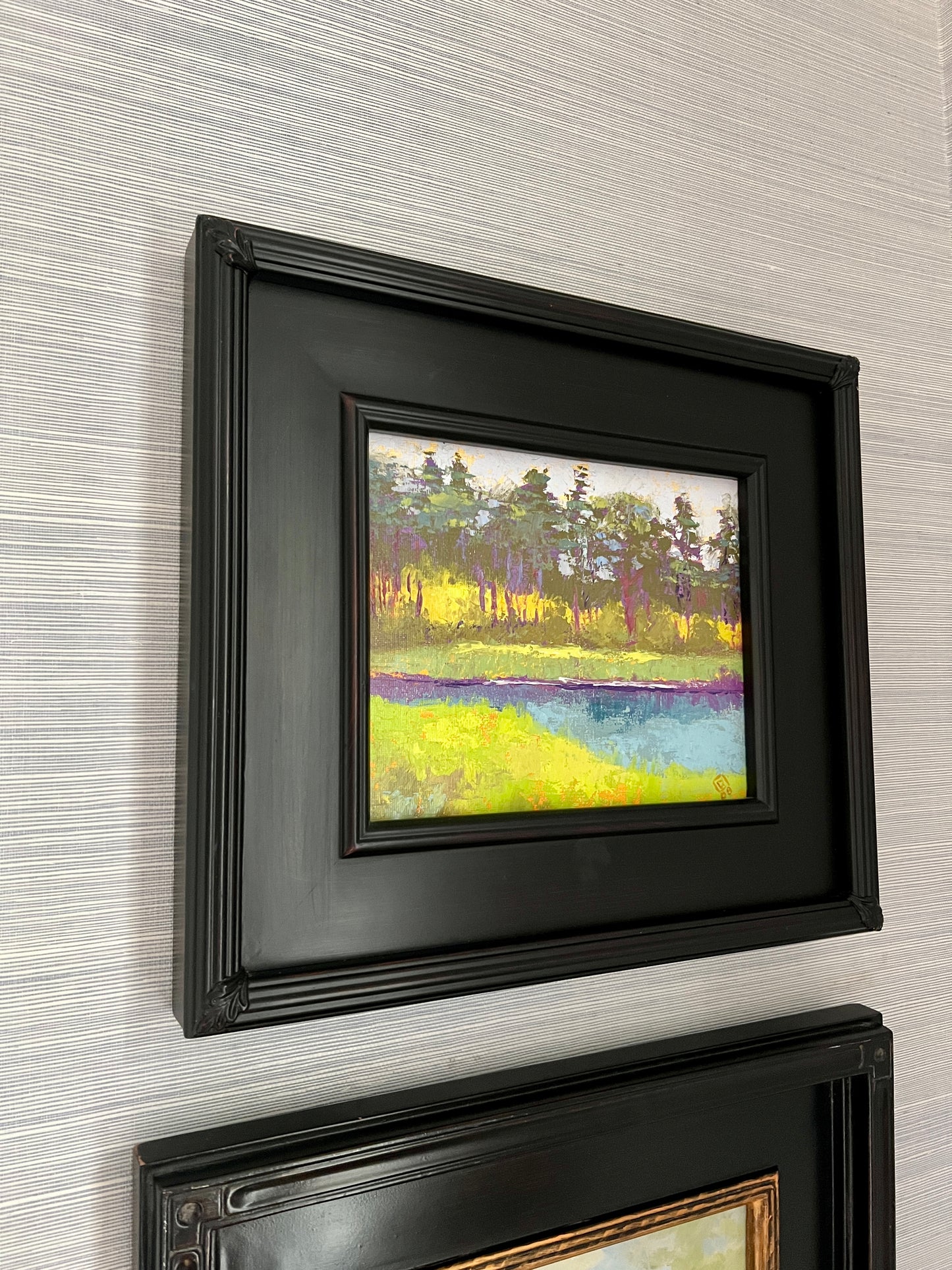 Rick Dickinson Contemporary Landscape "Out Back" Oil Painting in Black Frame
