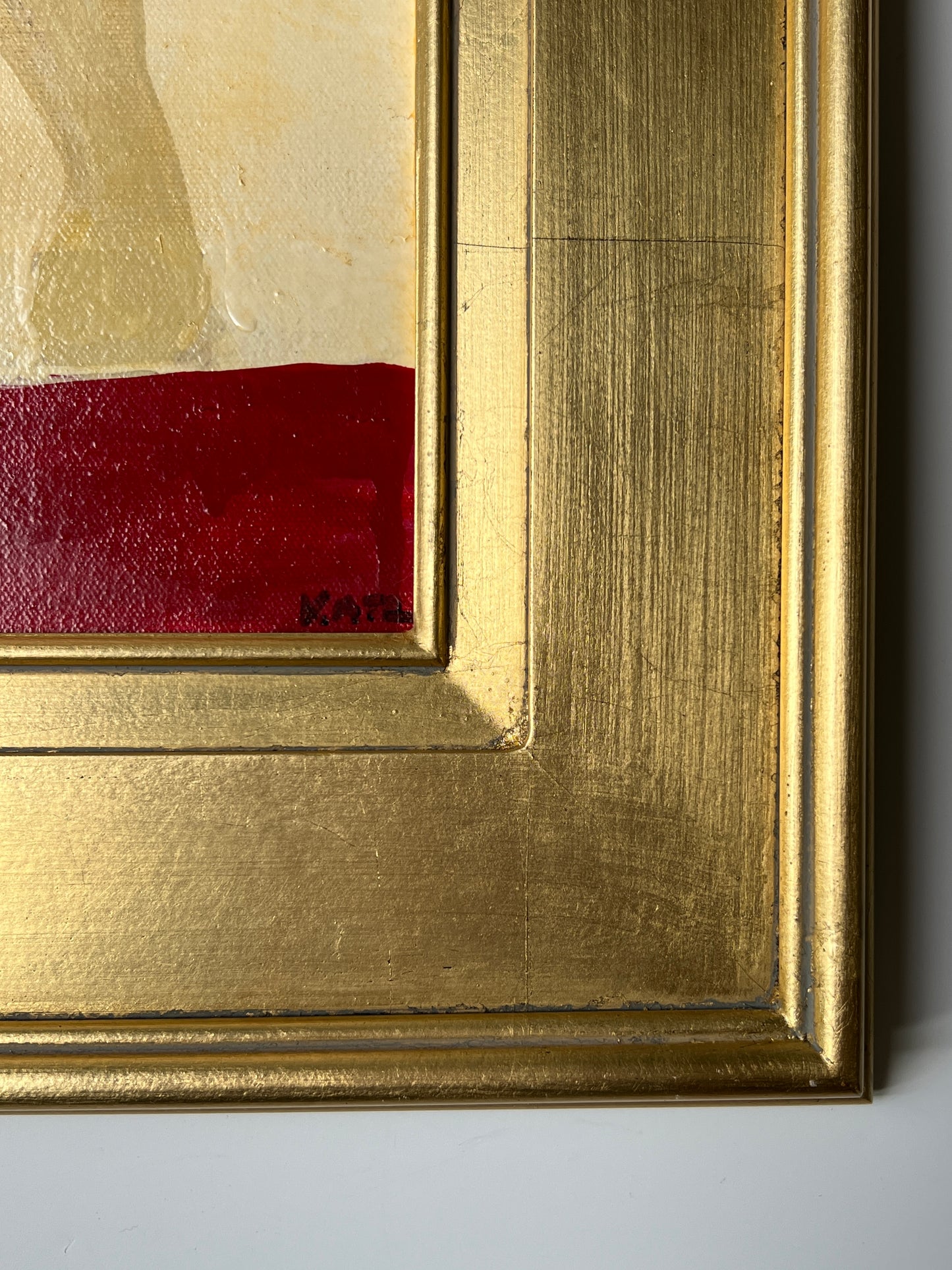 Kate Lang St. Bernard Contemporary Folk Art Dog Portrait in Gold Frame
