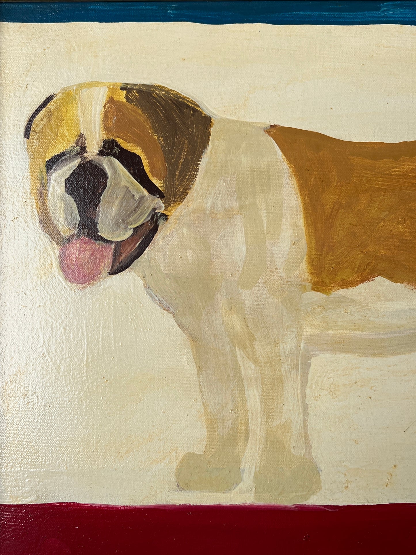 Kate Lang St. Bernard Contemporary Folk Art Dog Portrait in Gold Frame