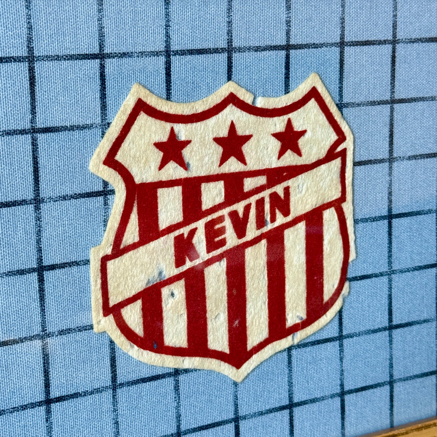 Varsity Varsity Jacket Kevin Patch on Blue Windowpane Check in Gold Frame
