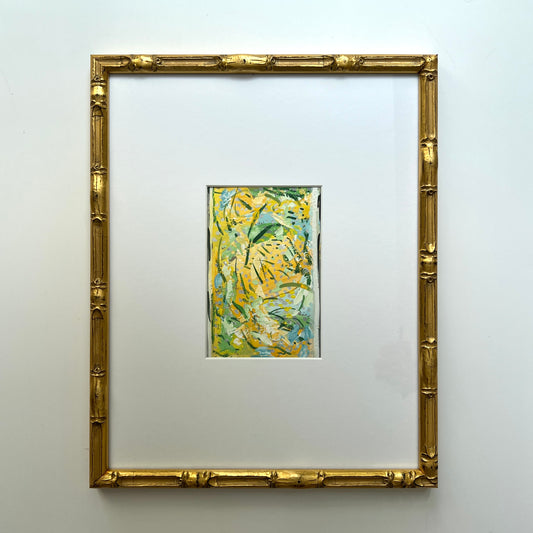 Vintage Colorful Large Abstract Oil Painting #10 in Light Gold Bamboo Frame