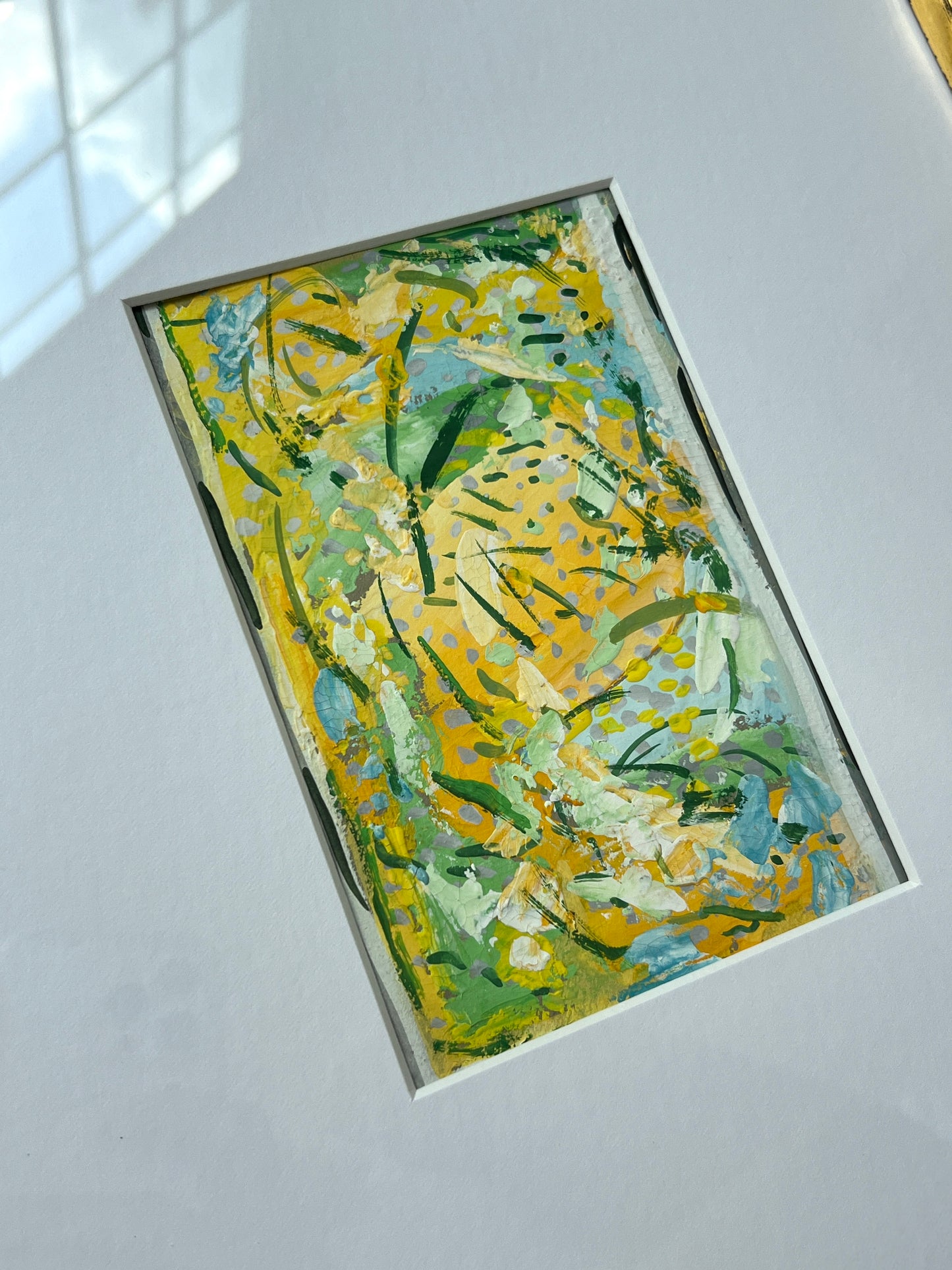Vintage Colorful Large Abstract Oil Painting #10 in Light Gold Bamboo Frame