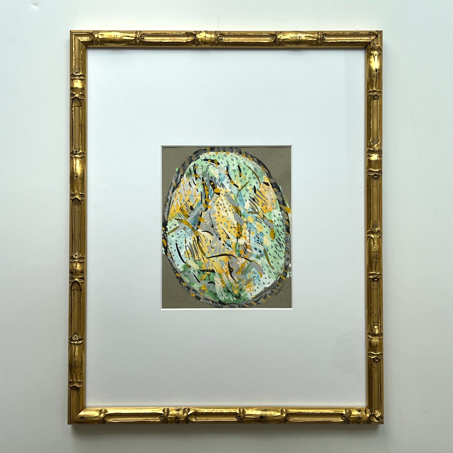 Vintage Colorful Large Abstract Oil Painting #12 in Light Gold Bamboo Frame